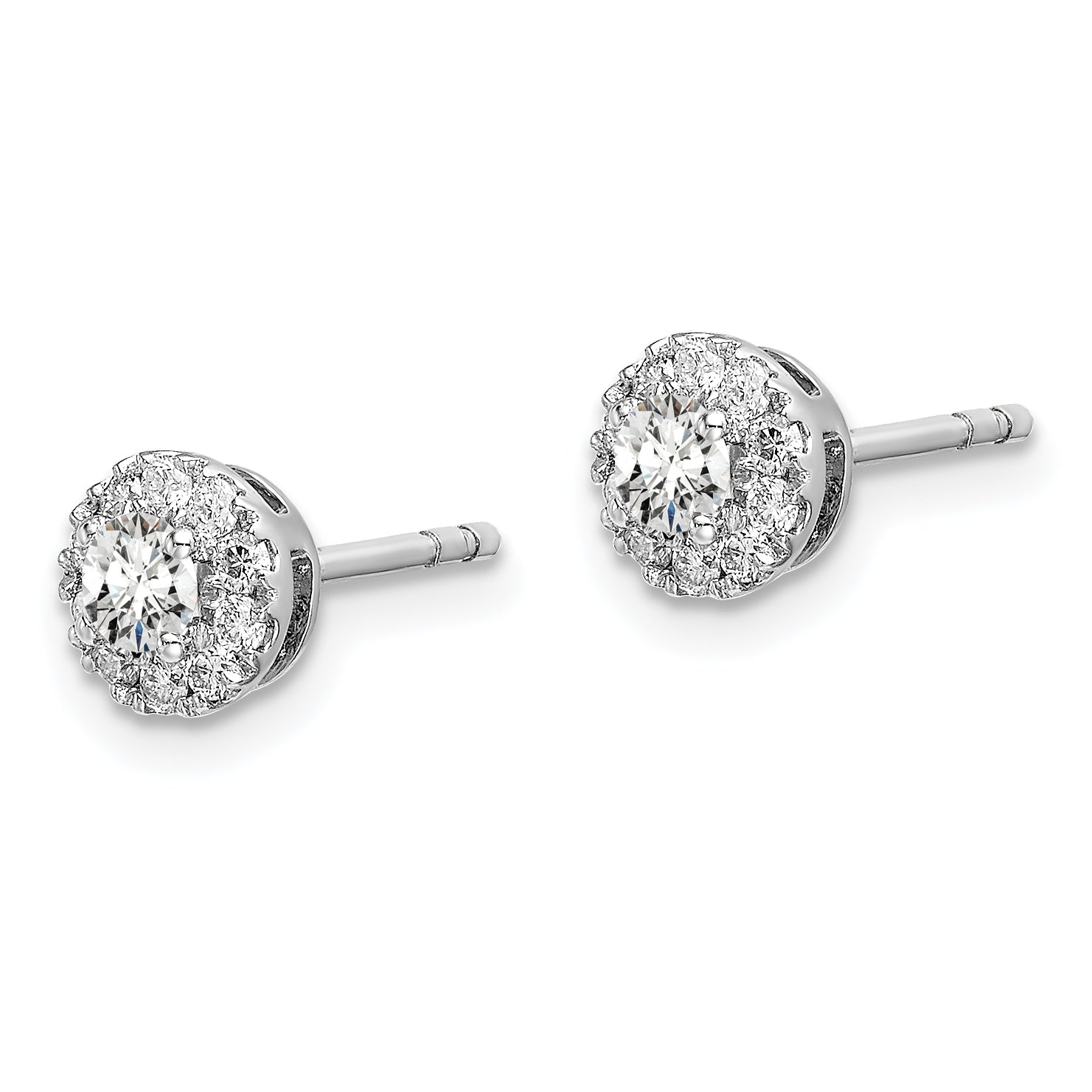 14k White Gold 1/2 carat Lab Grown Diamond VS/SI+ G+ Round Halo Post Earrings