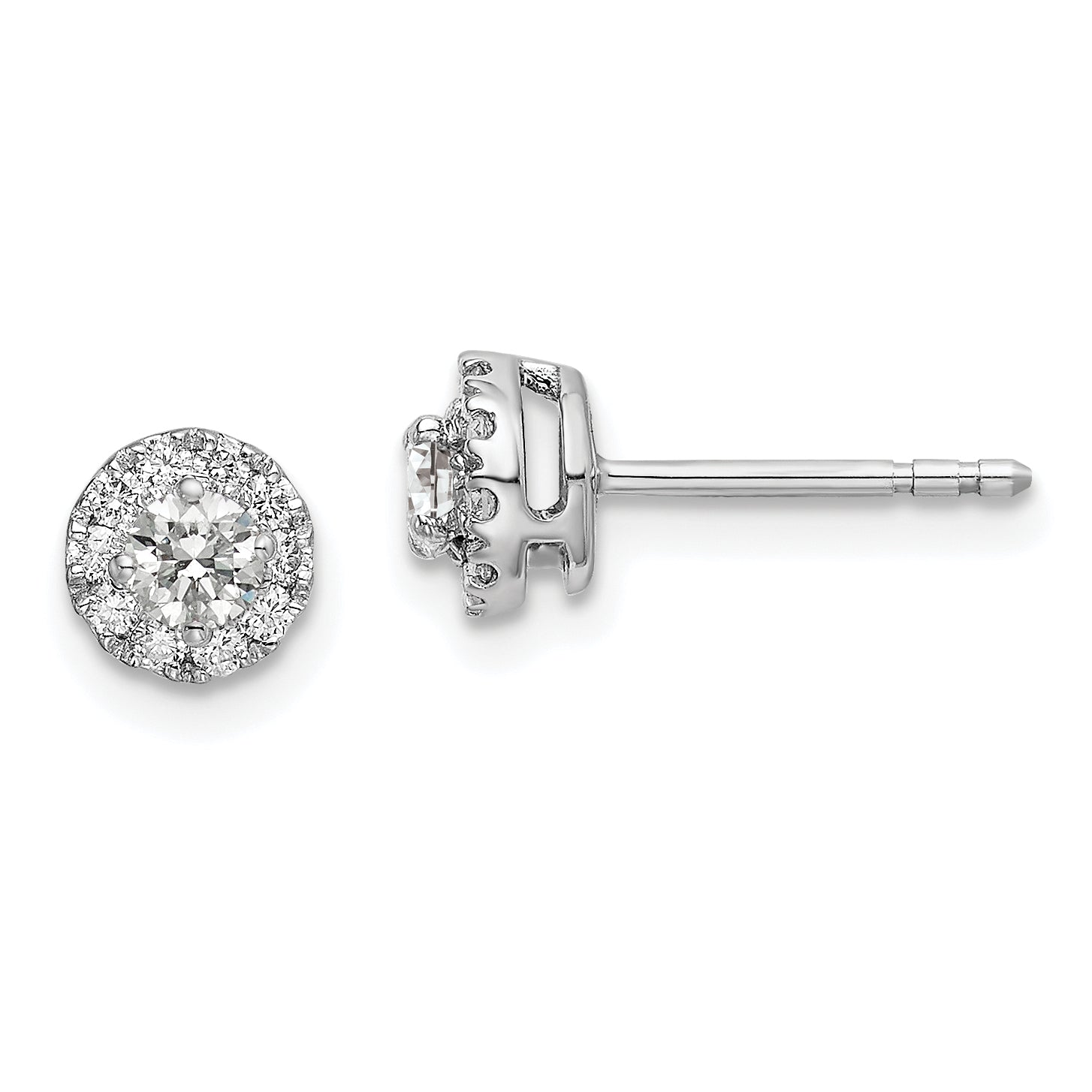 14k White Gold 1/2 carat Lab Grown Diamond VS/SI+ G+ Round Halo Post Earrings Main image