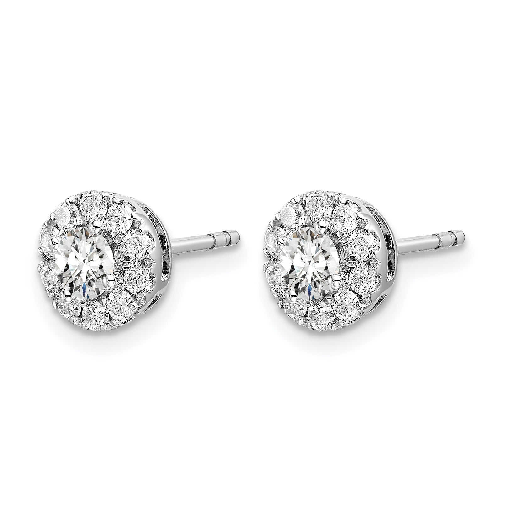 14k White Gold 3/4 carat Lab Grown Diamond VS/SI+ G+ Round Halo Post Earrings Secondary image