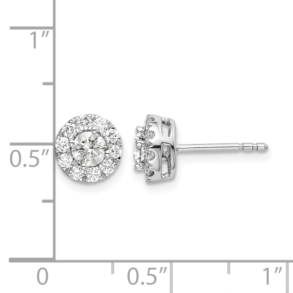 14k White Gold 3/4 carat Lab Grown Diamond VS/SI+ G+ Round Halo Post Earrings