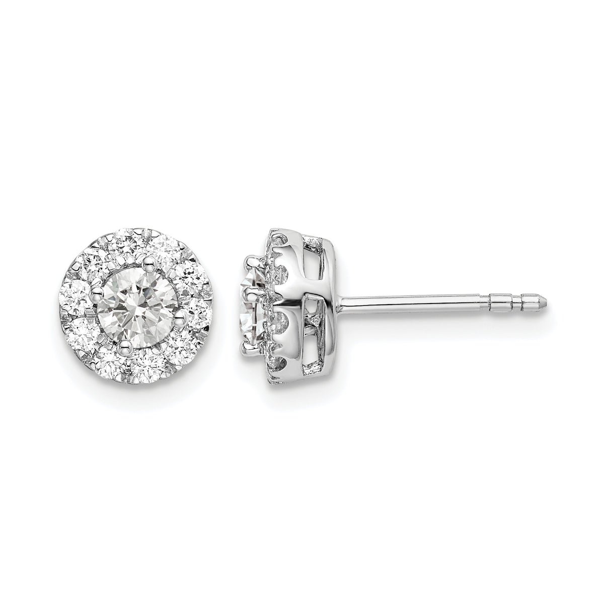 14k White Gold 3/4 carat Lab Grown Diamond VS/SI+ G+ Round Halo Post Earrings