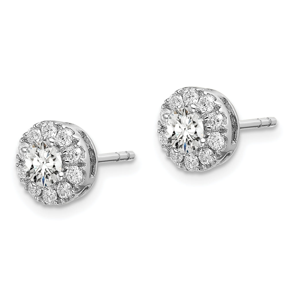 14k White Gold 1 carat Lab Grown Diamond VS/SI+ G+ Round Halo Post Earrings