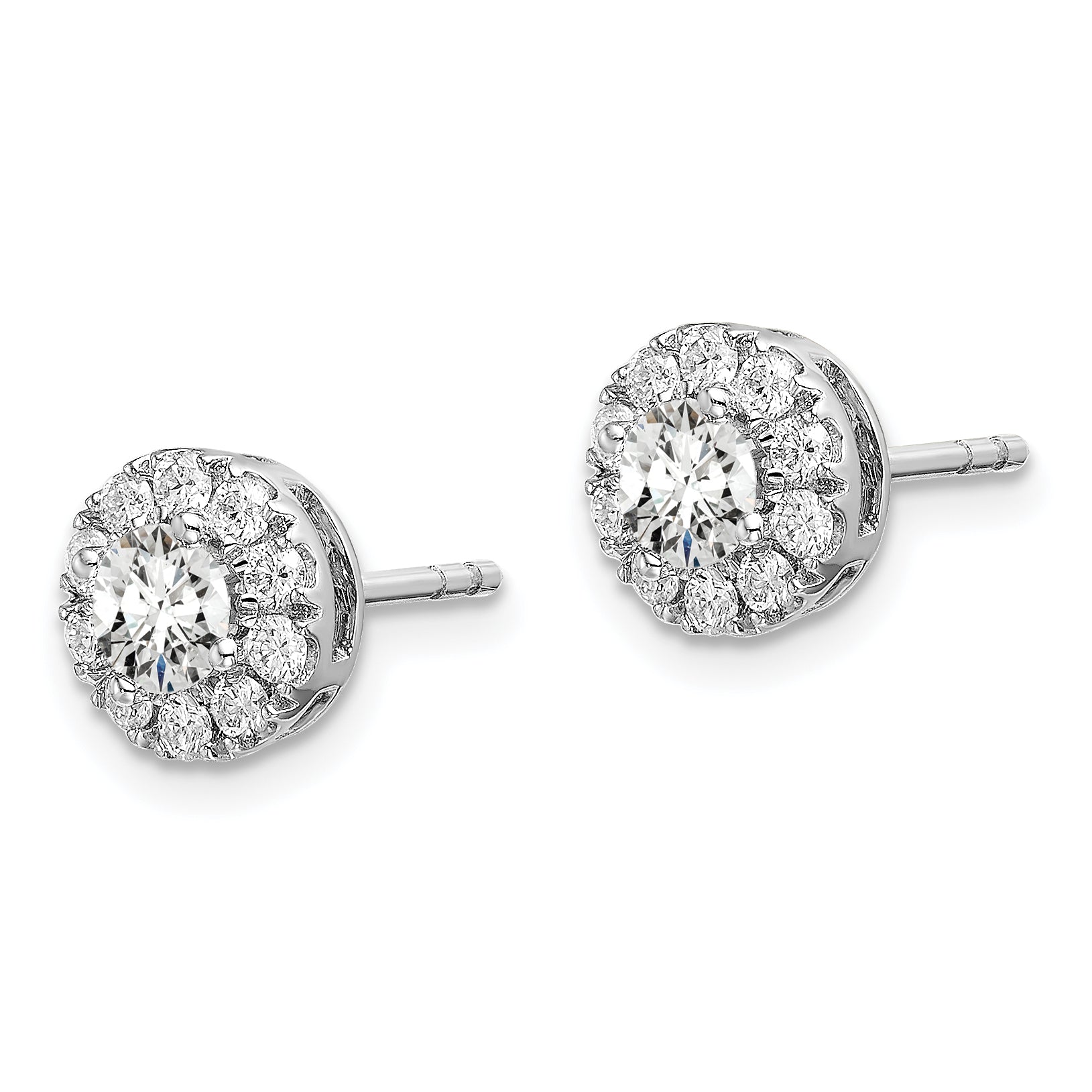 14k White Gold 1 carat Lab Grown Diamond VS/SI+ G+ Round Halo Post Earrings