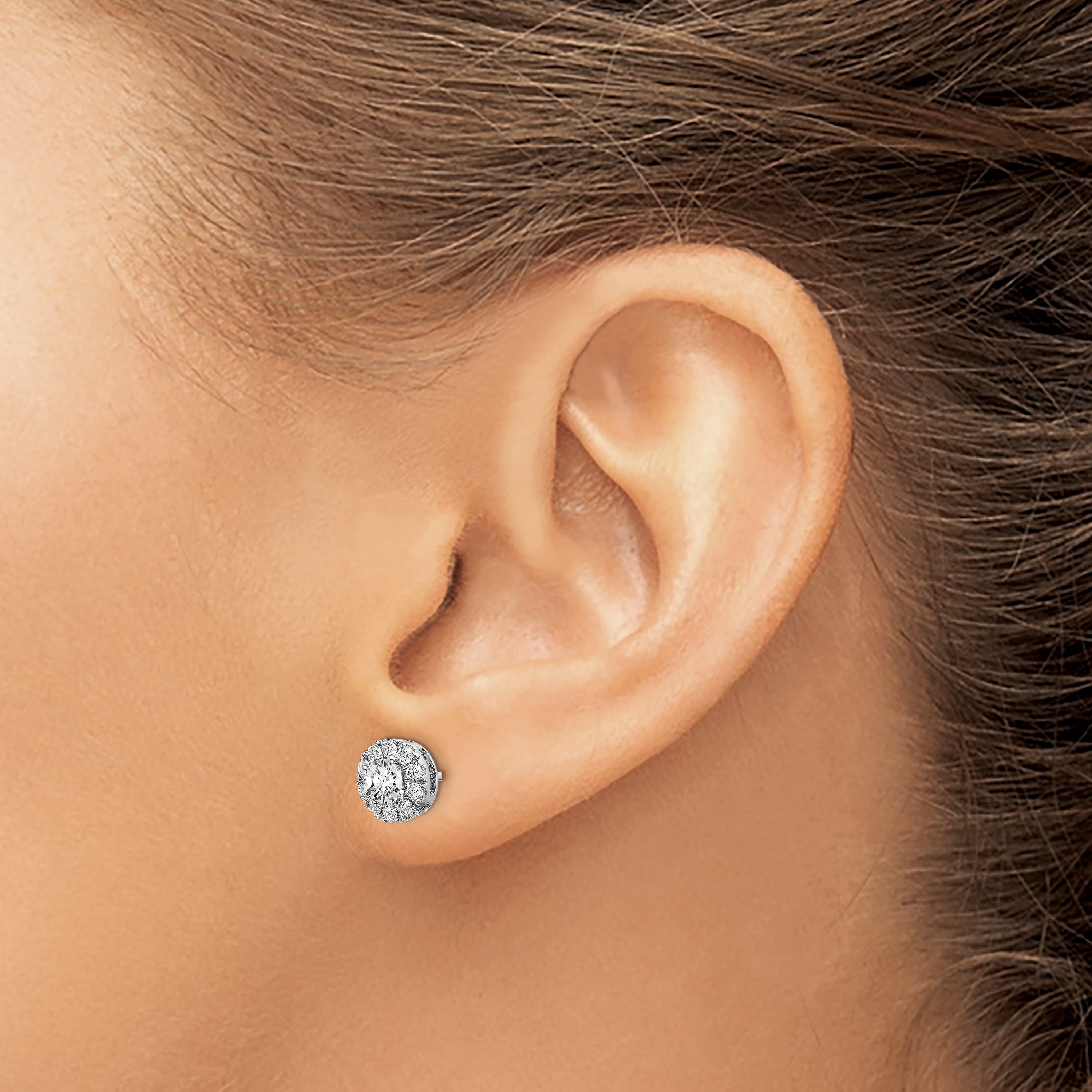 14k White Gold 1 carat Lab Grown Diamond VS/SI+ G+ Round Halo Post Earrings