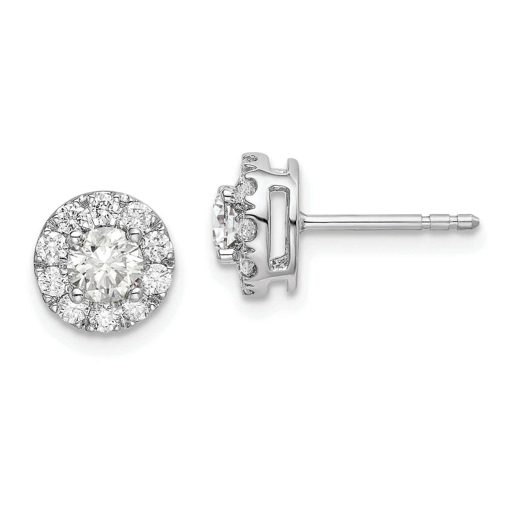 14k White Gold 1 carat Lab Grown Diamond VS/SI+ G+ Round Halo Post Earrings Main image