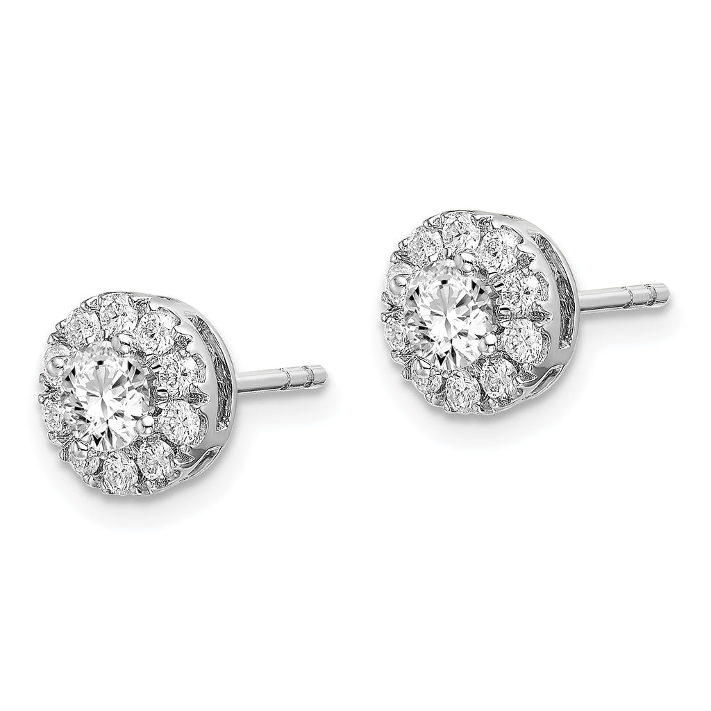 14K White Gold 1 Carat Lab-Grown Diamond VS/SI+ G+ Round Halo Post Earrings