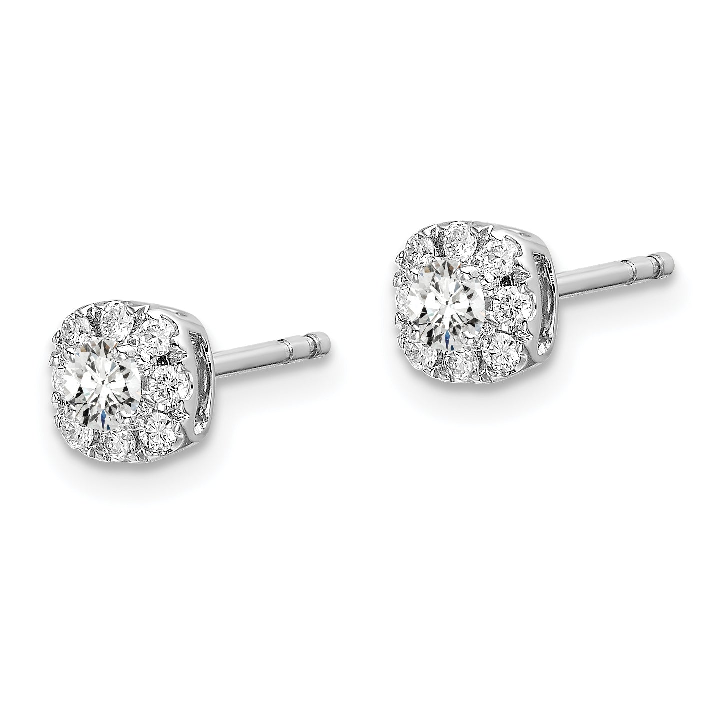 14k White Gold 1/3 carat Lab Grown Diamond VS/SI+ G+ Complete Cushion Halo Post Earrings Secondary image