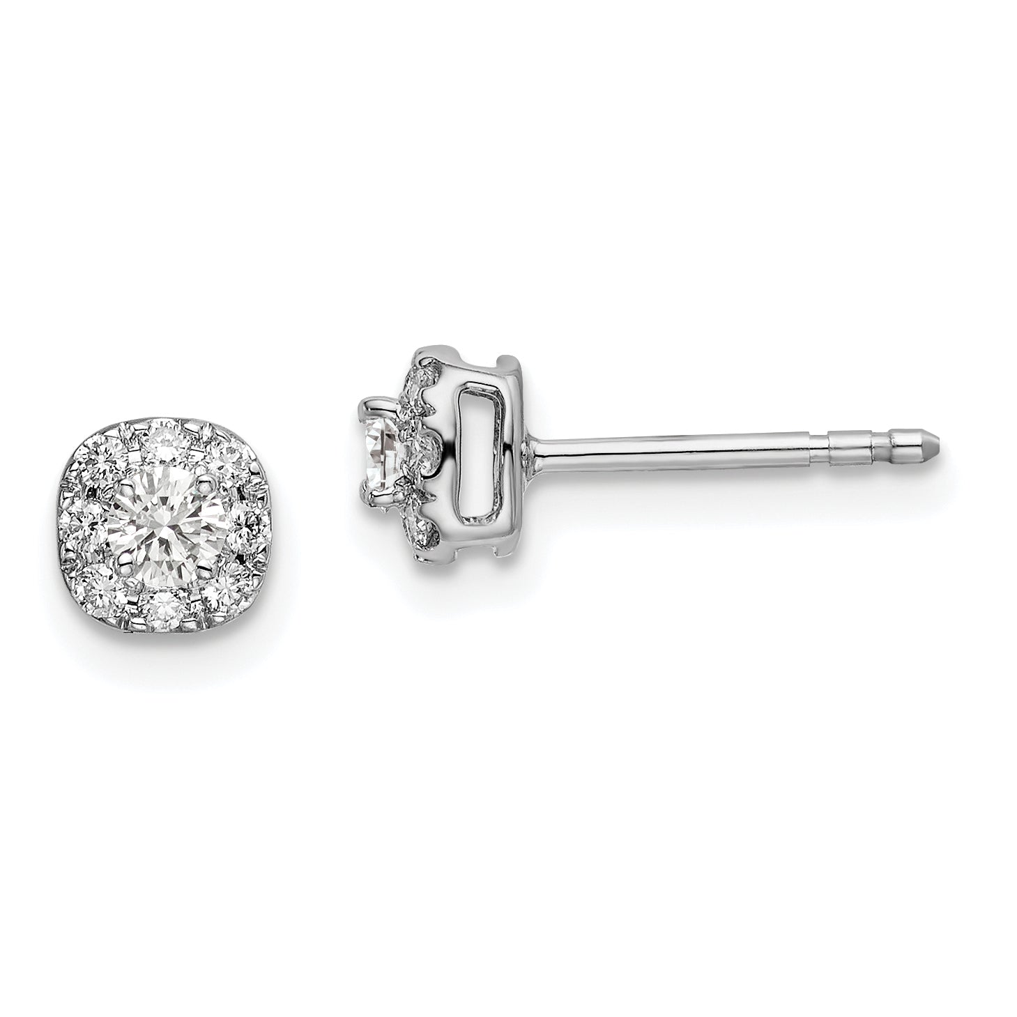 14k White Gold 1/3 carat Lab Grown Diamond VS/SI+ G+ Complete Cushion Halo Post Earrings Main image