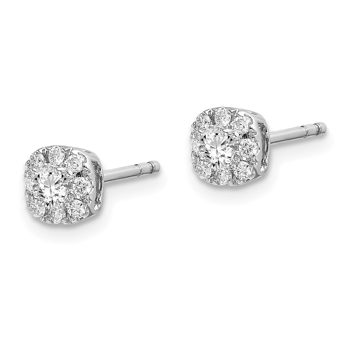 14K White Gold 1/3 Carat Lab-Grown Diamond VS/SI+ G+ Complete Cushion Halo Post Earrings