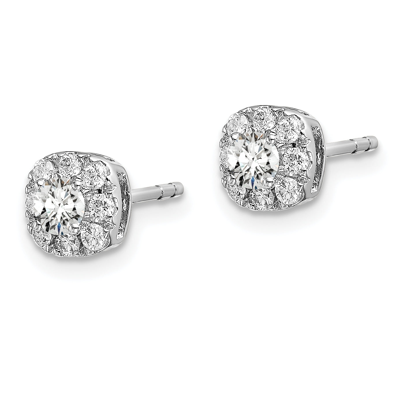14k White Gold 1/2 carat Lab Grown Diamond VS/SI+ G+ Complete Cushion Halo Post Earrings Secondary image