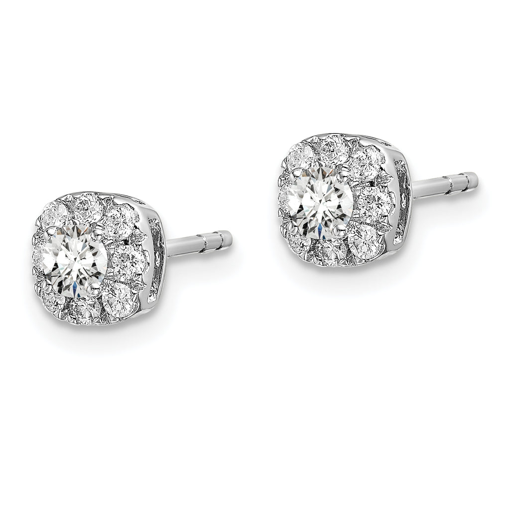 14k White Gold 1/2 carat Lab Grown Diamond VS/SI+ G+ Complete Cushion Halo Post Earrings