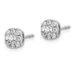 14k White Gold 1/2 carat Lab Grown Diamond VS/SI+ G+ Complete Cushion Halo Post Earrings