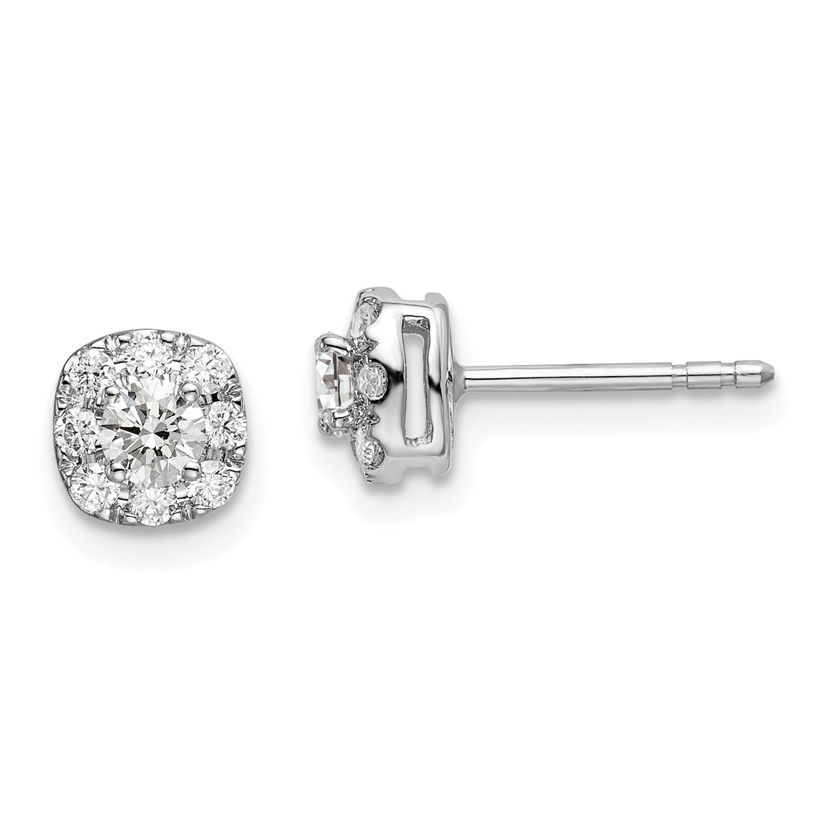14k White Gold 1/2 carat Lab Grown Diamond VS/SI+ G+ Complete Cushion Halo Post Earrings