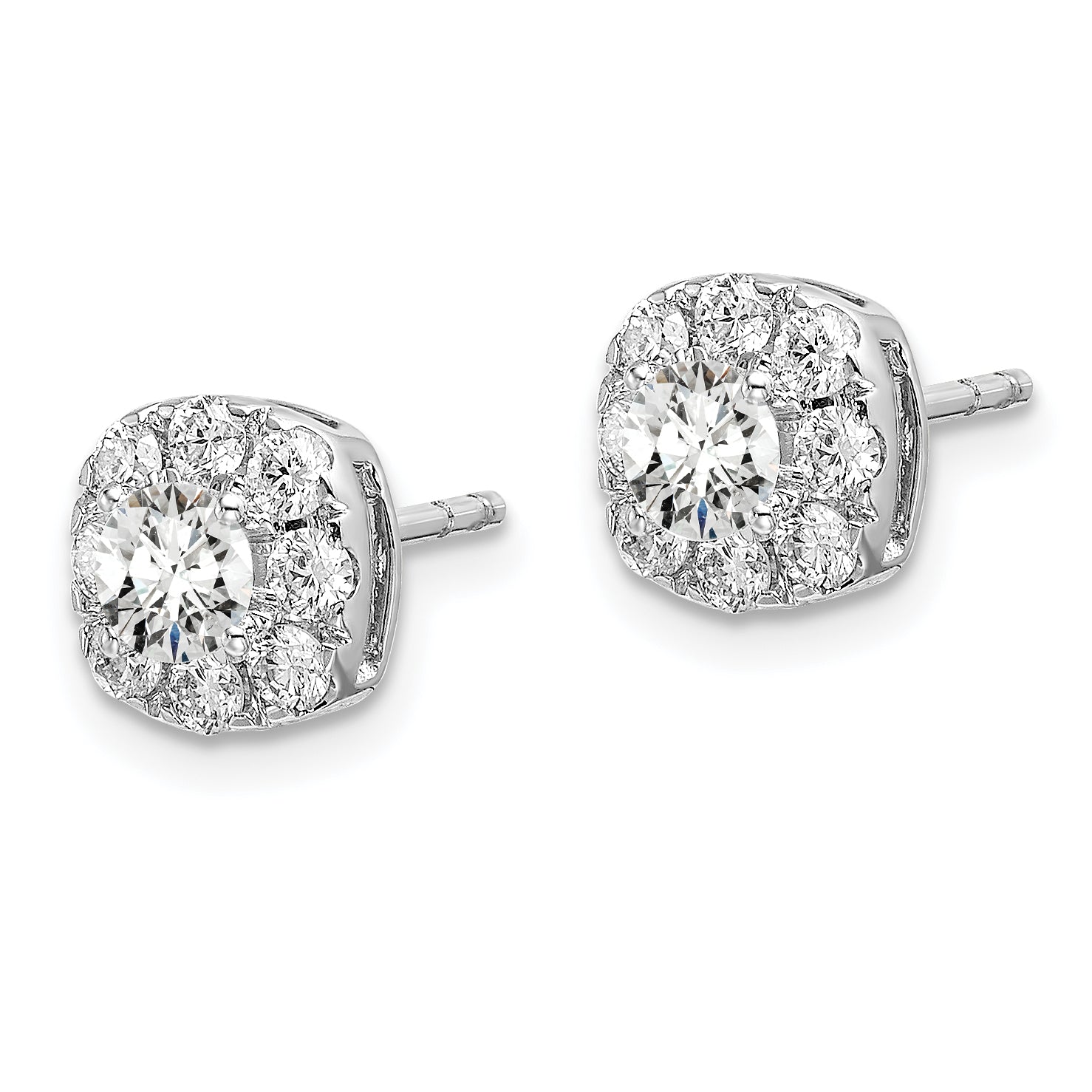 14k White Gold 1 carat Lab Grown Diamond VS/SI+ G+ Complete Cushion Halo Post Earrings Secondary image