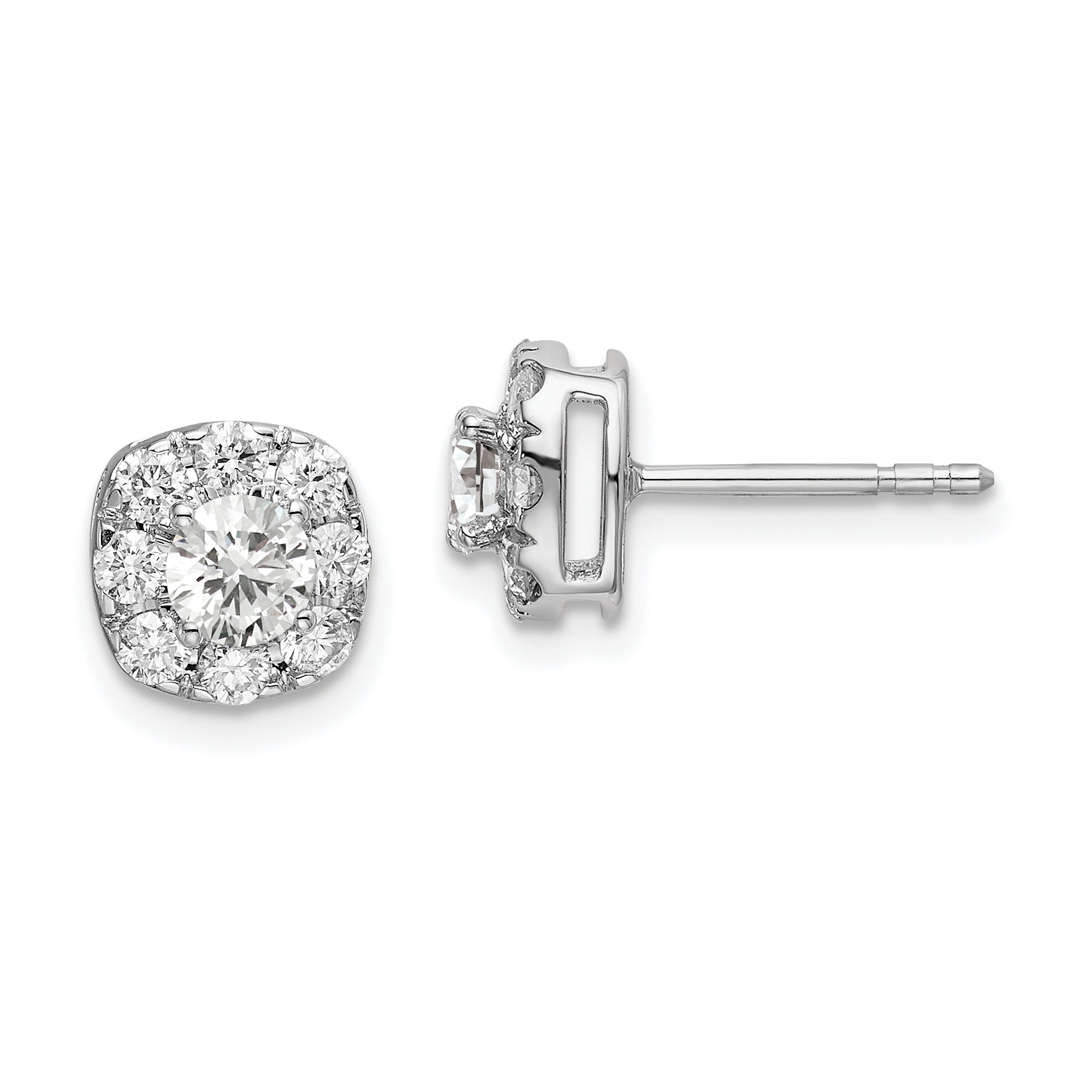 14k White Gold 1 carat Lab Grown Diamond VS/SI+ G+ Complete Cushion Halo Post Earrings Main image