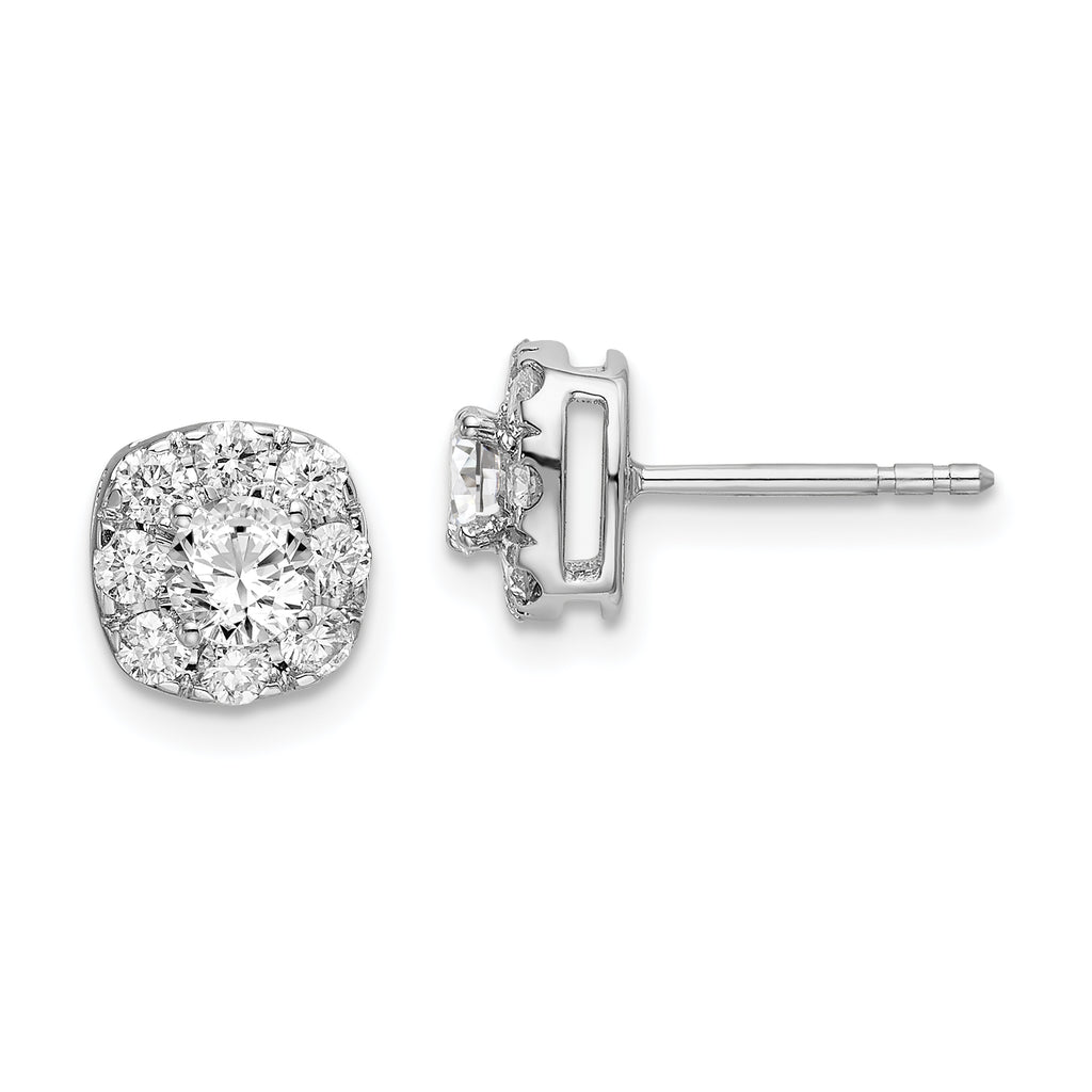 14K White Gold 1 Carat Lab-Grown Diamond VS/SI+ G+ Complete Cushion Halo Post Earrings