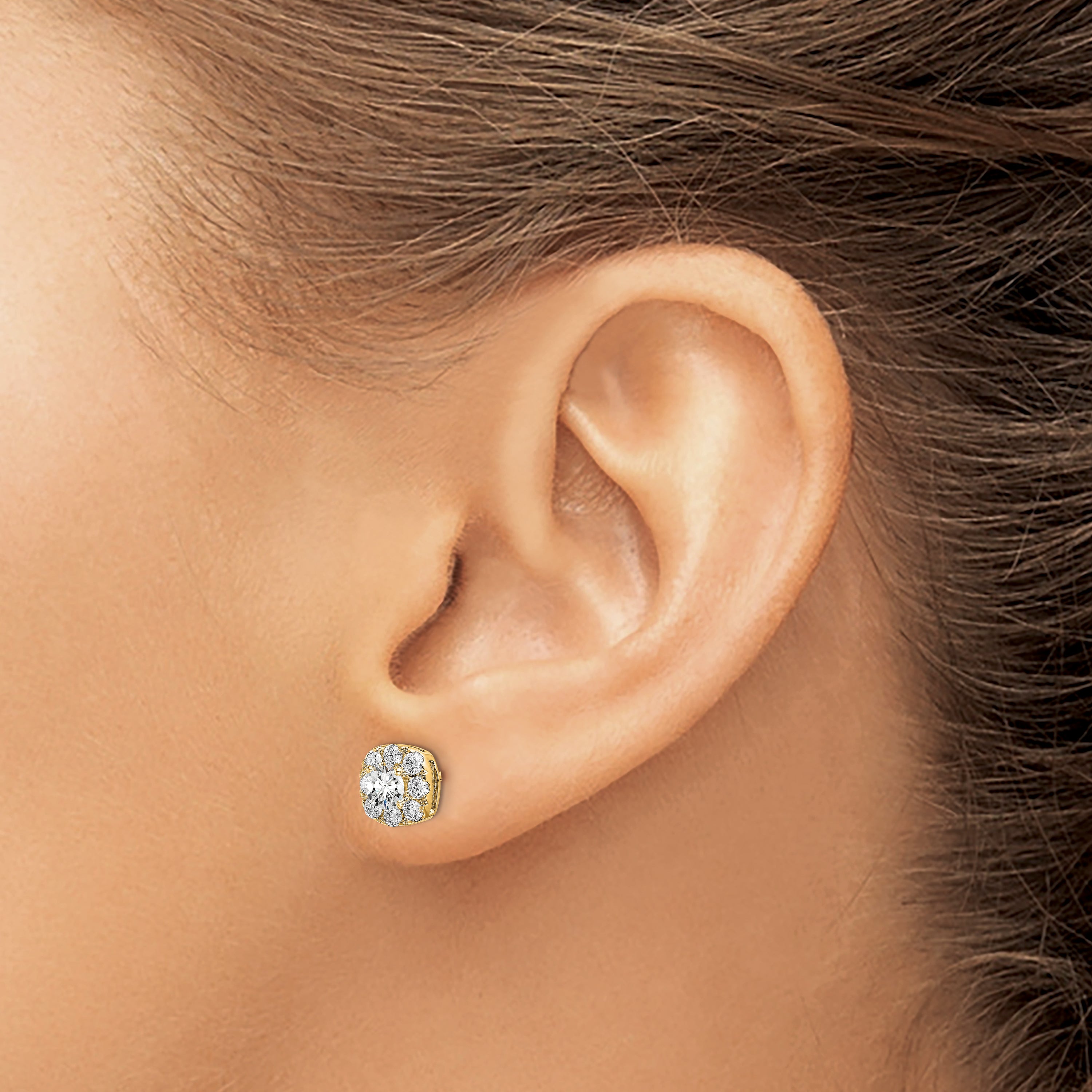 14k 1 carat Lab Grown Diamond VS/SI+ G+ Complete Cushion Halo Post Earrings