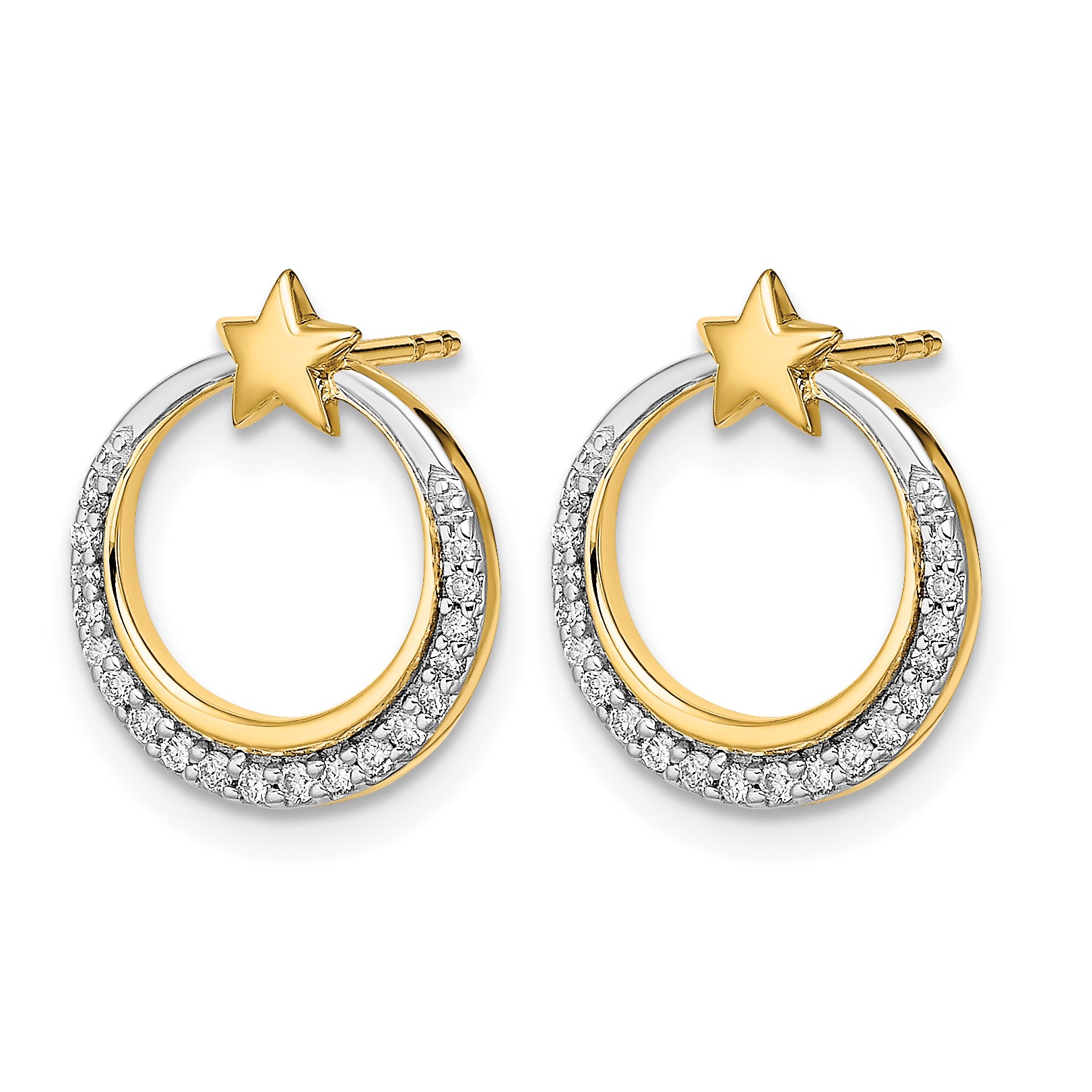 14k Polished Moon and Stars Diamond Post Earrings