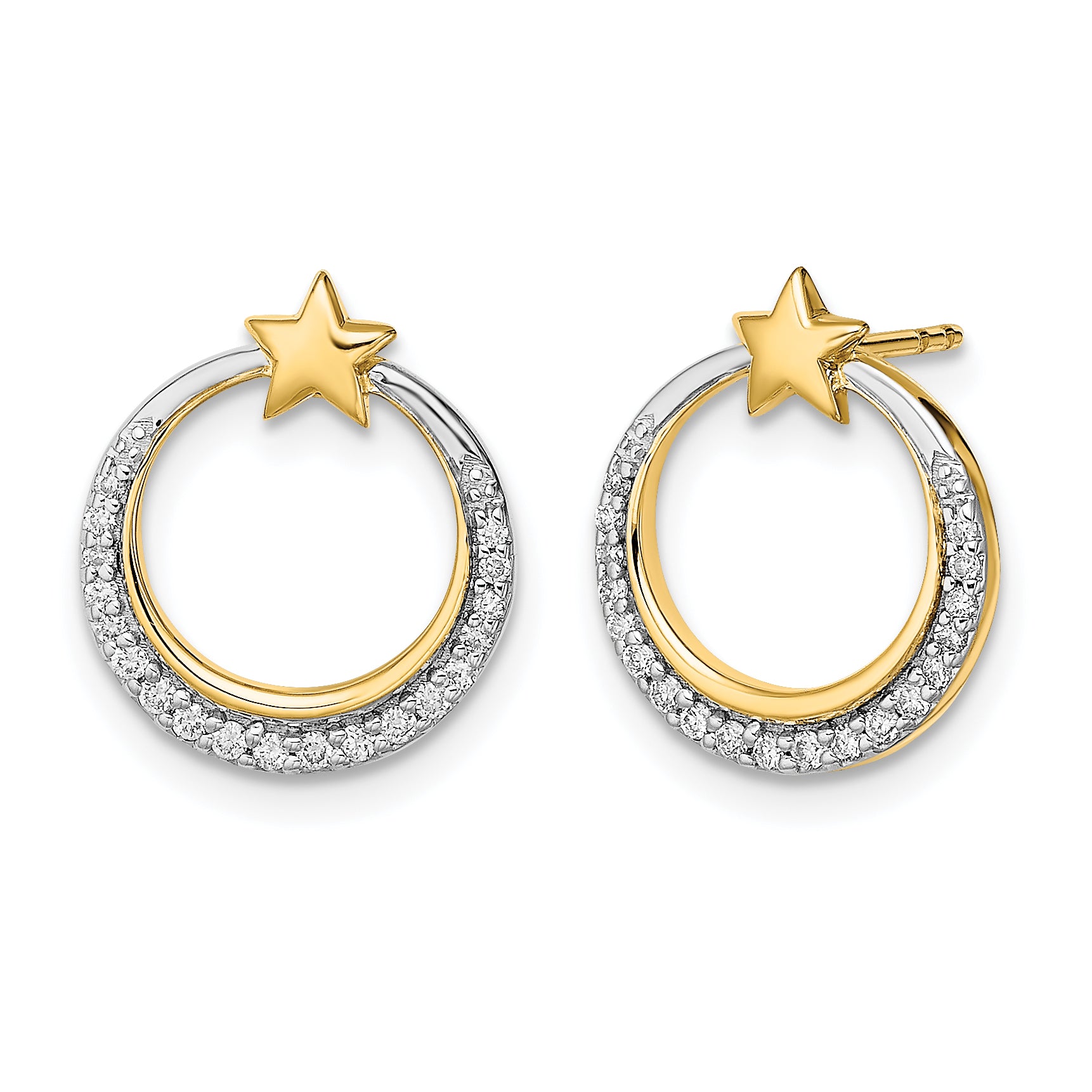 14k Polished Moon and Stars Diamond Post Earrings