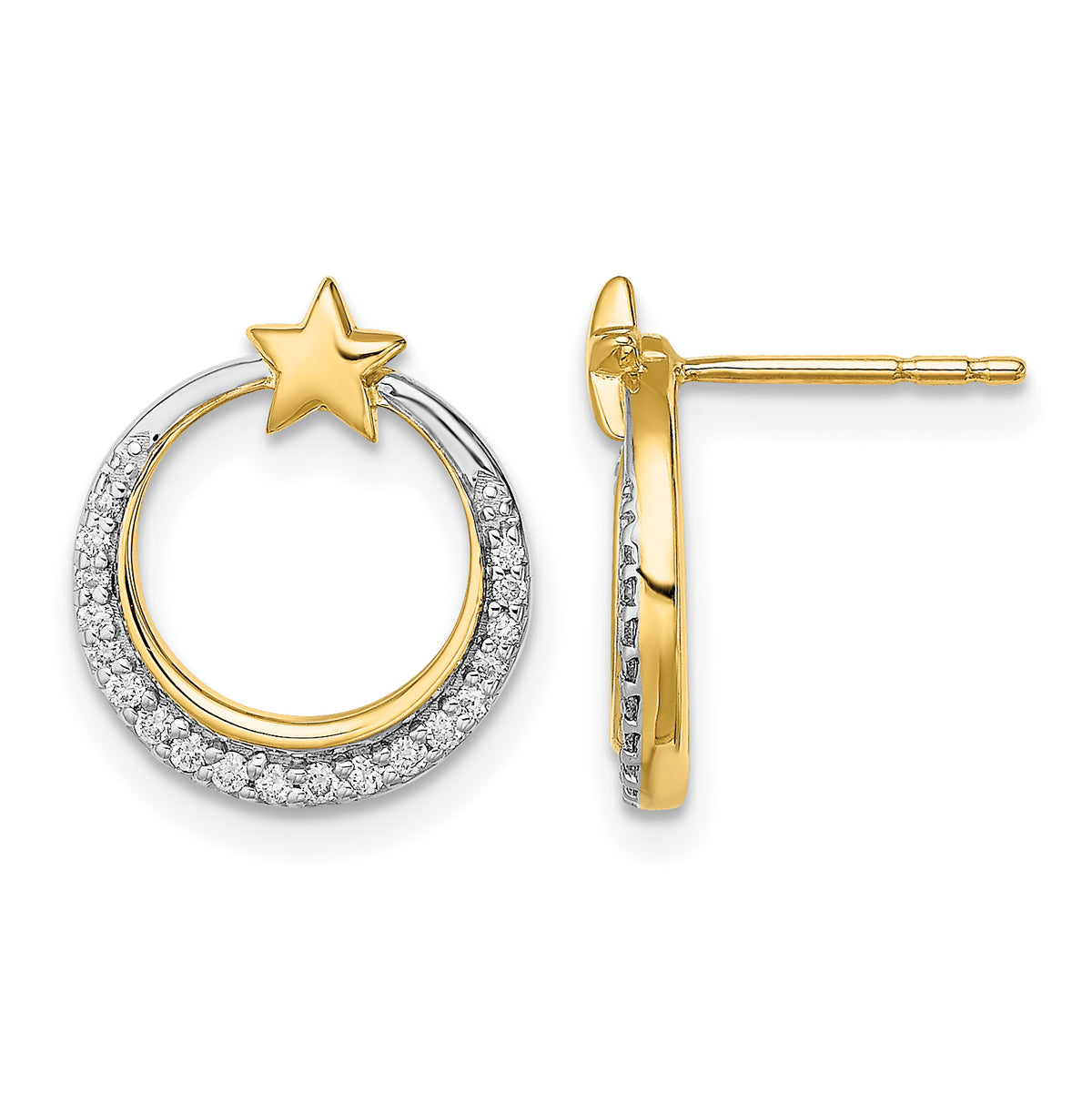 14k Polished Moon and Stars Diamond Post Earrings