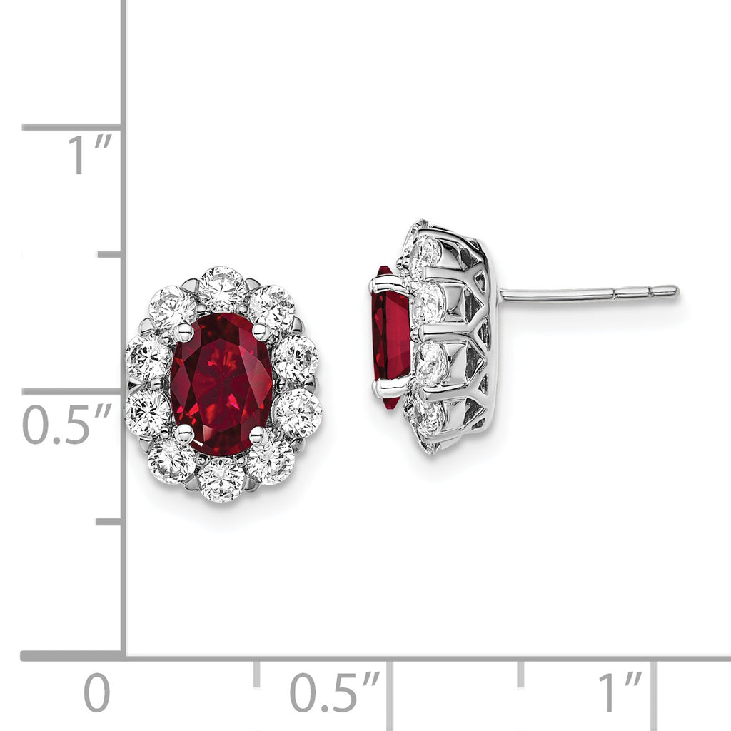 Oval Lab-Grown Diamond & Created Ruby Halo Stud Earrings in 14K White Gold (1 1/5 ct. tw.) - Sophia Jewelers