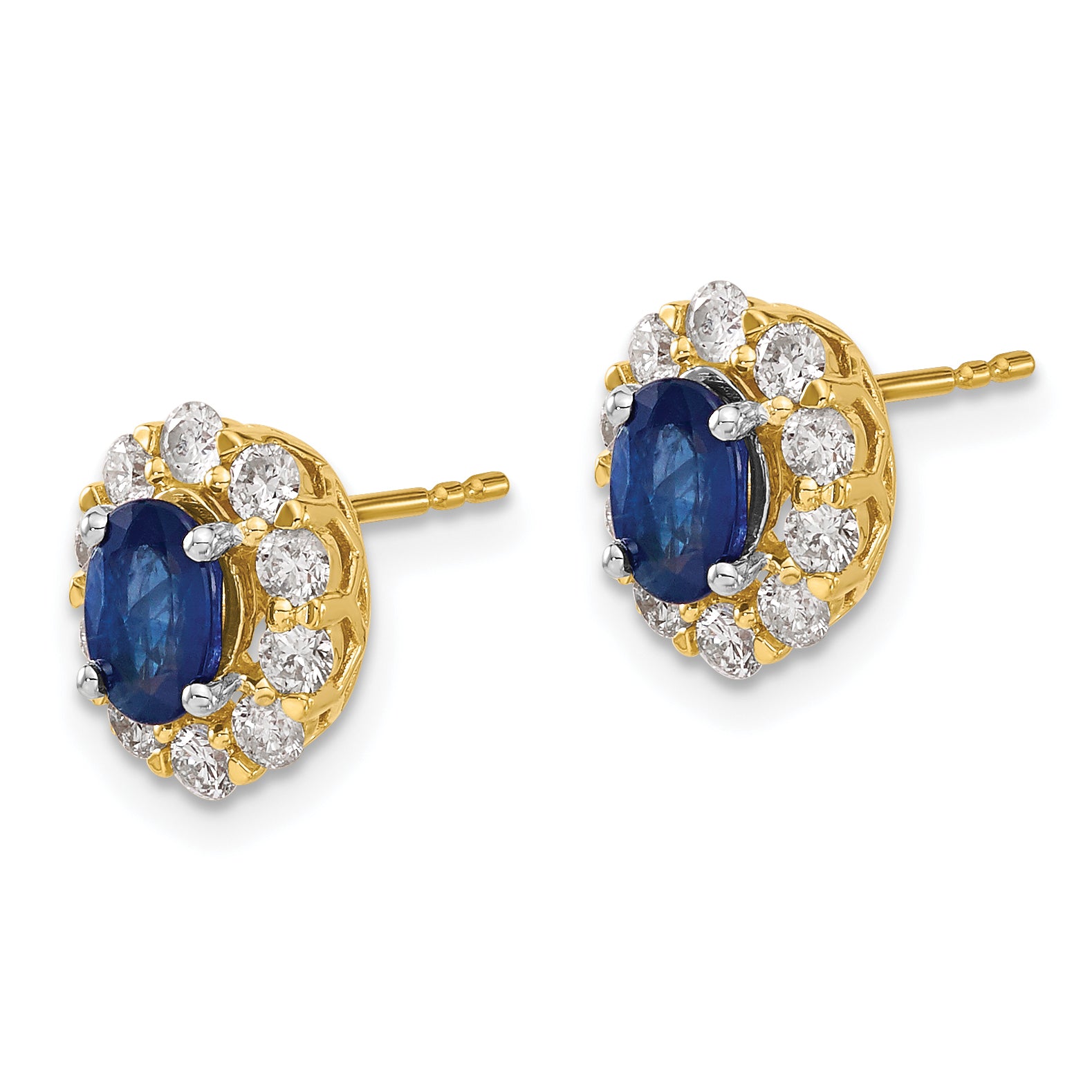 14k 5/8 carat Lab Grown Diamond VS/SI+ G+ and Oval Created Sapphire Halo Post Earrings Secondary image