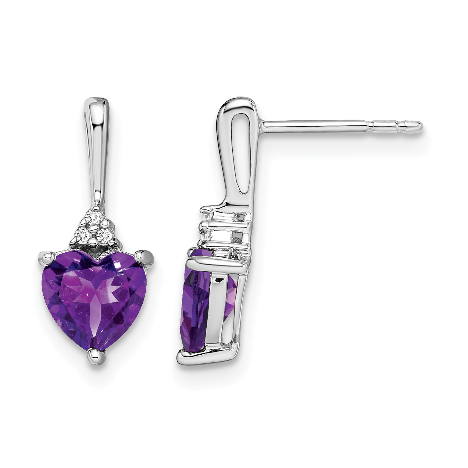 10k White Gold Amethyst and Diamond Heart Earrings Main image