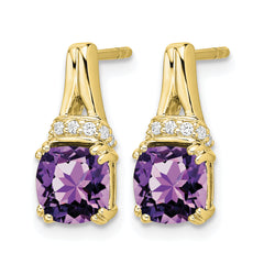 10k Yellow Gold Amethyst and Diamond Earrings