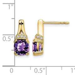 10k Yellow Gold Amethyst and Diamond Earrings