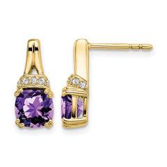 10k Yellow Gold Amethyst and Diamond Earrings