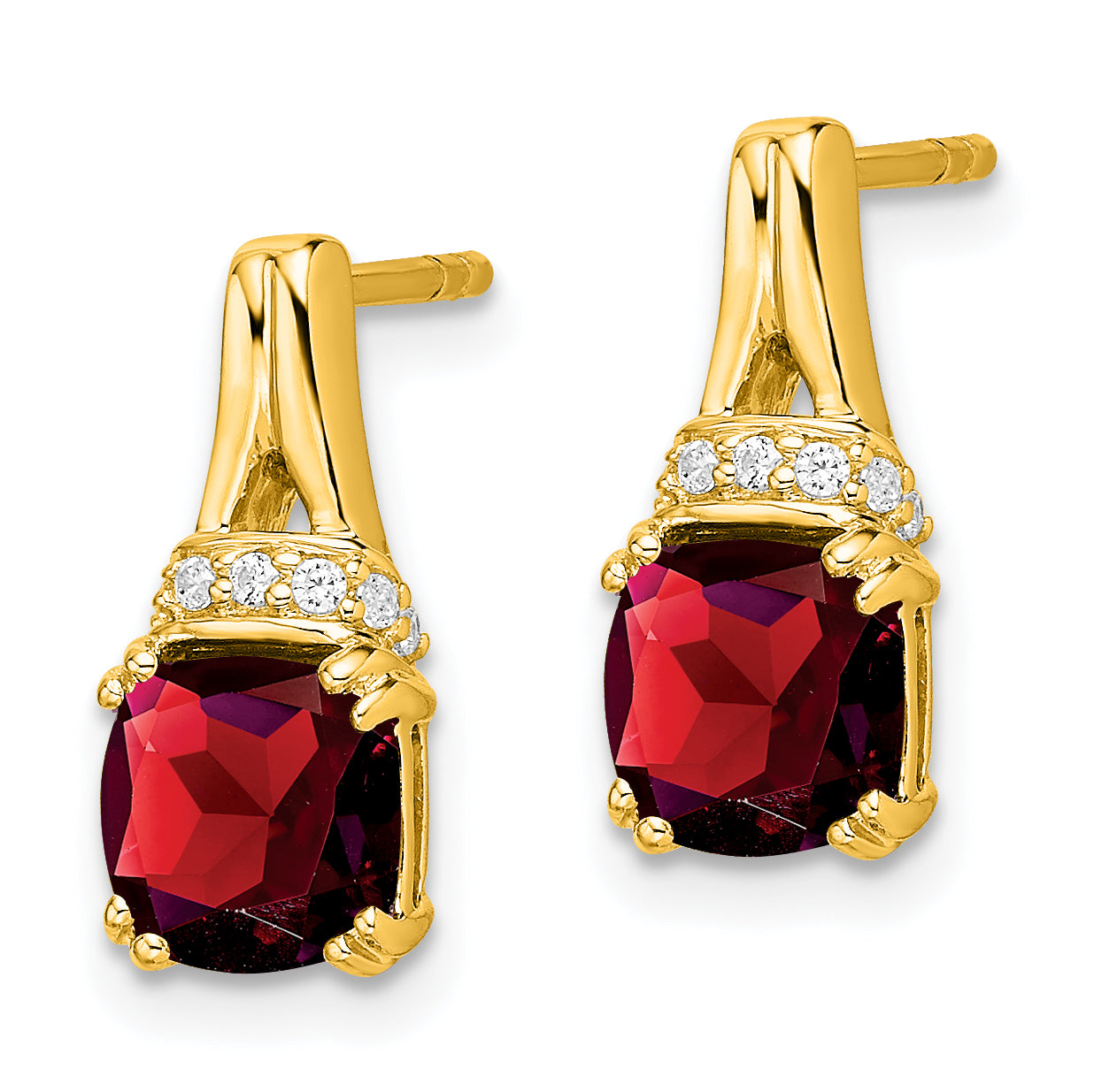 10k Yellow Gold Garnet and Diamond Earrings Secondary image