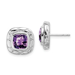Sterling Silver Rhodium-plated Amethyst Earrings