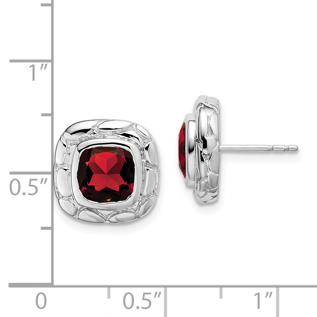 Sterling Silver Rhodium Plated Garnet Earrings