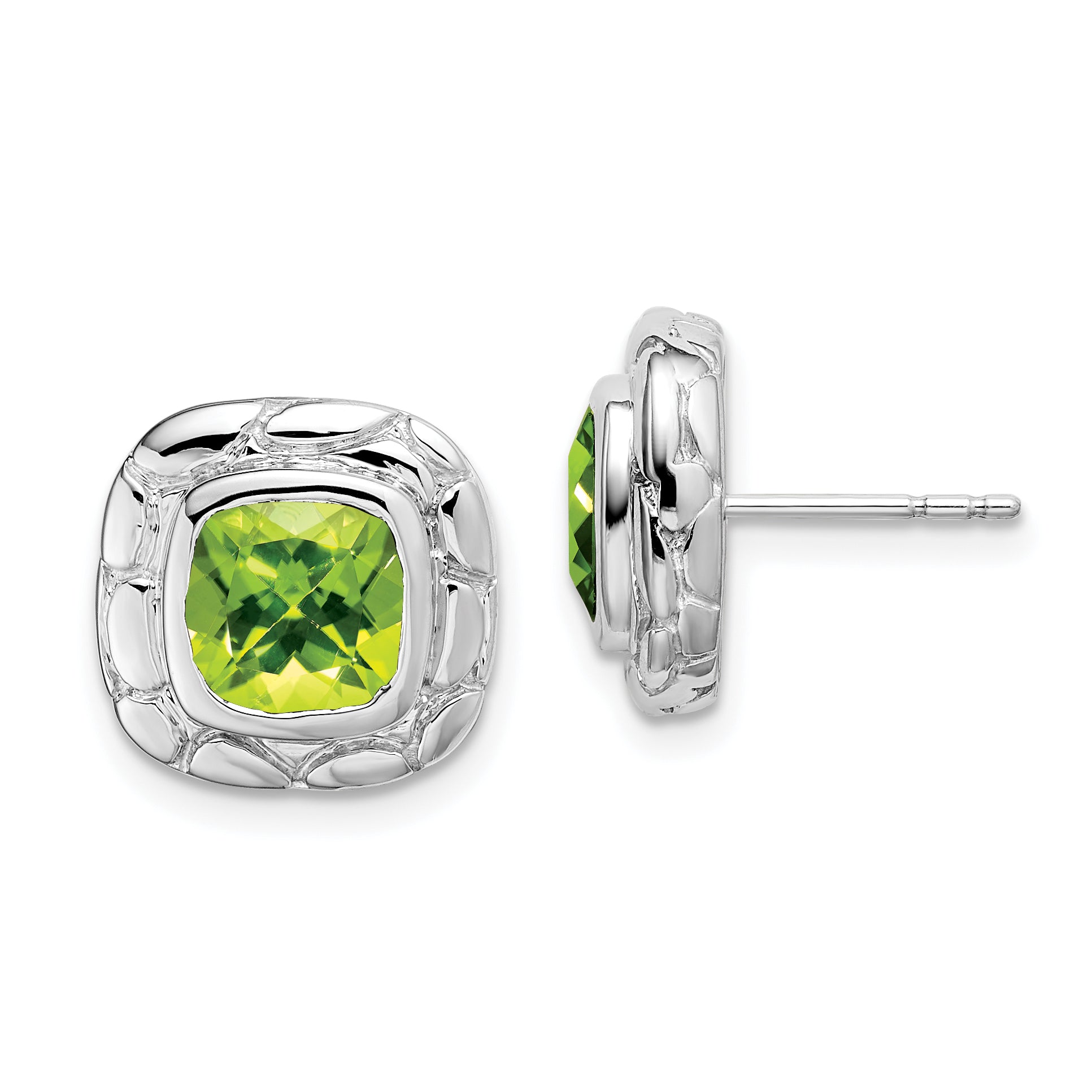 Sterling Silver Rhodium Plated Peridot Earrings Main image