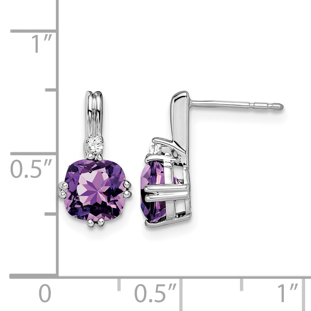 10k White Gold Cushion Amethyst and Diamond Earrings