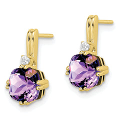10k Cushion Amethyst and Diamond Earrings