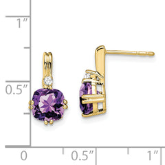 10k Cushion Amethyst and Diamond Earrings