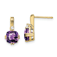 10k Cushion Amethyst and Diamond Earrings