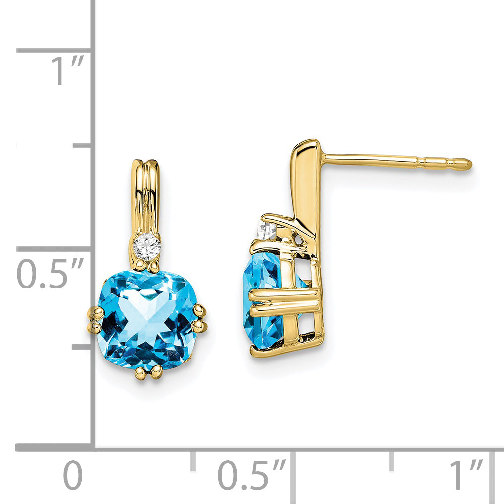 10k Cushion Blue Topaz and Diamond Earrings
