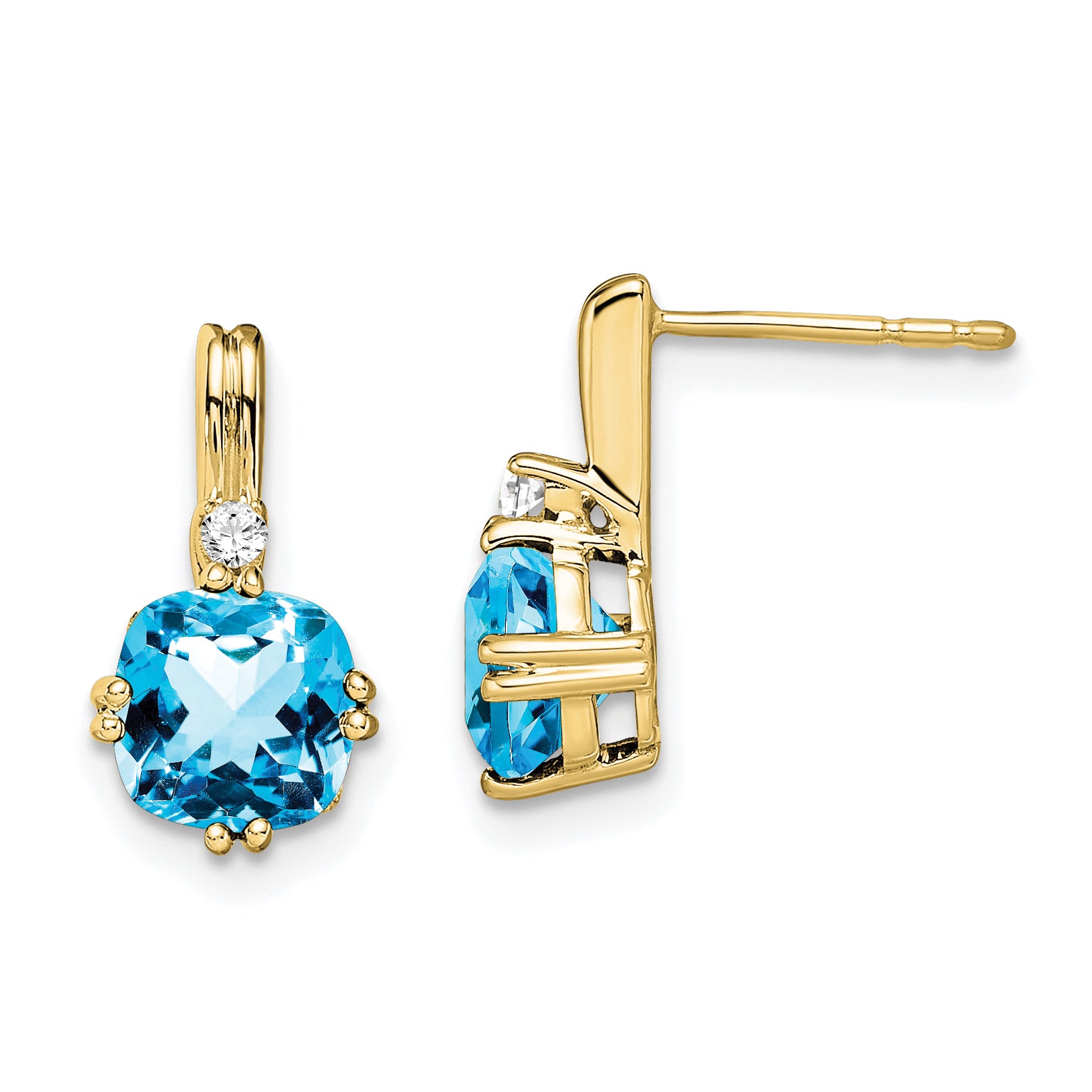 10k Cushion Blue Topaz and Diamond Earrings Main image
