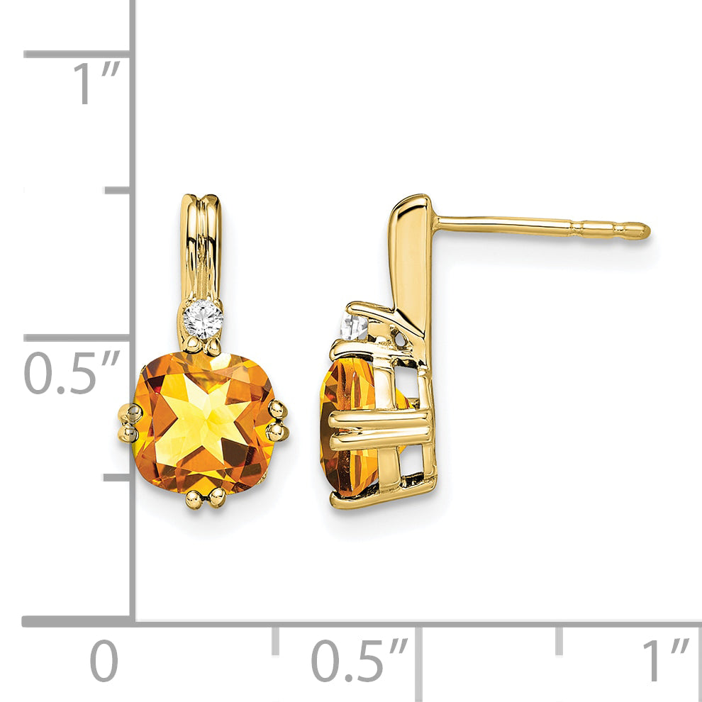 10k Cushion Citrine and Diamond Earrings