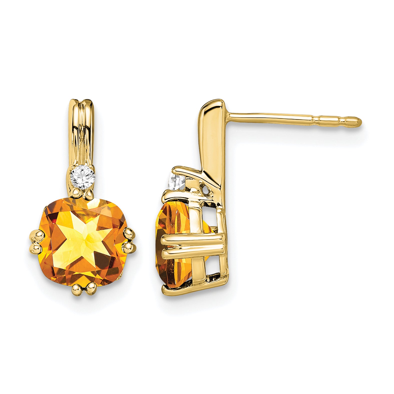 10k Cushion Citrine and Diamond Earrings Main image