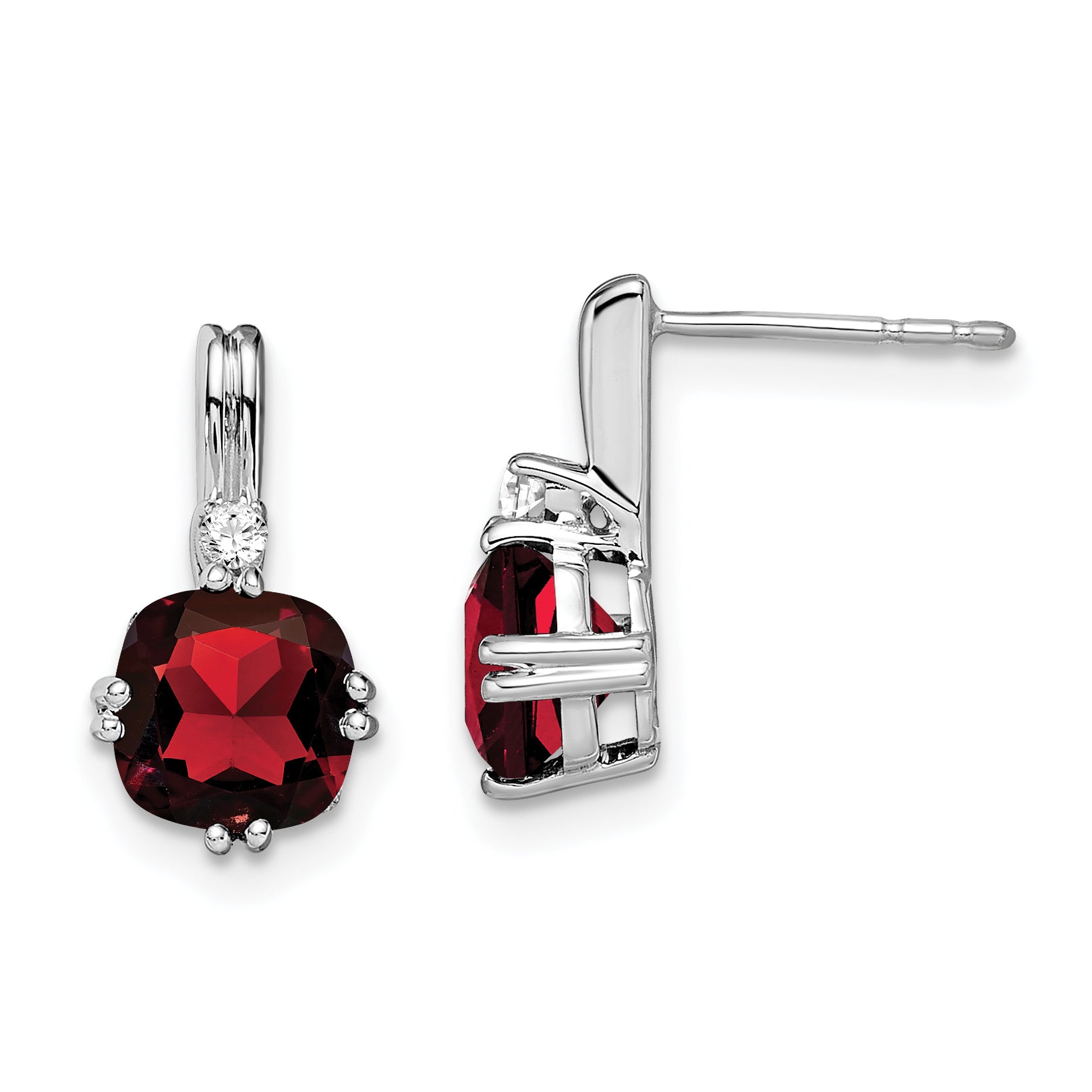 10k White Gold Cushion Garnet and Diamond Earrings Main image