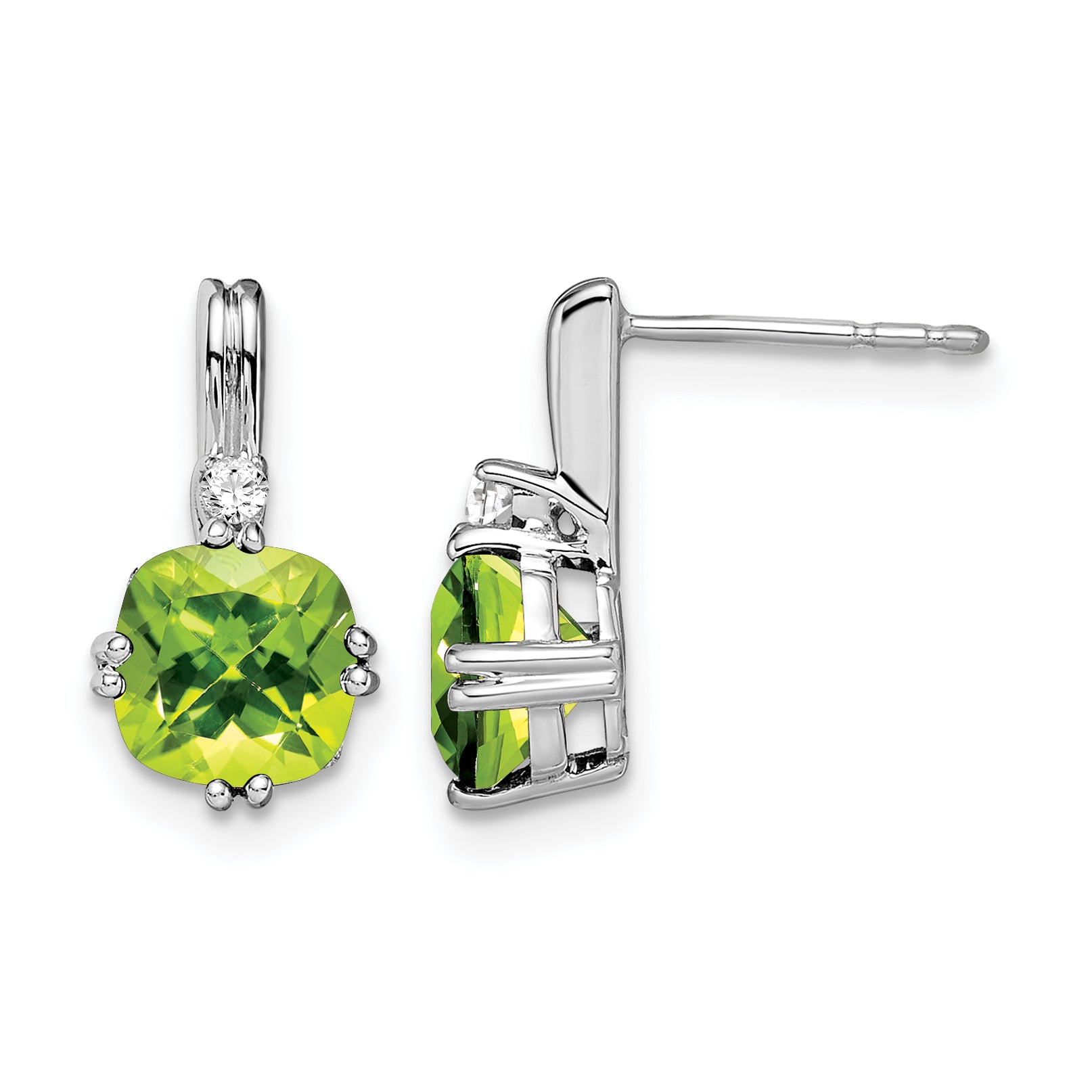 10k White Gold Cushion Peridot and Diamond Earrings Main image