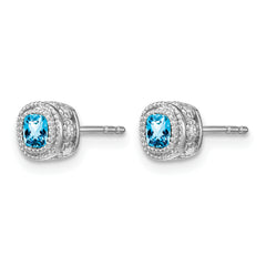 10k White Gold Cushion Blue Topaz and Diamond Earrings