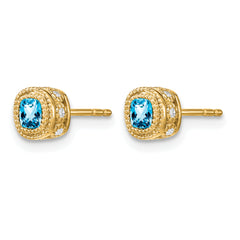 10k Cushion Blue Topaz and Diamond Earrings
