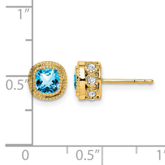 10k Cushion Blue Topaz and Diamond Earrings