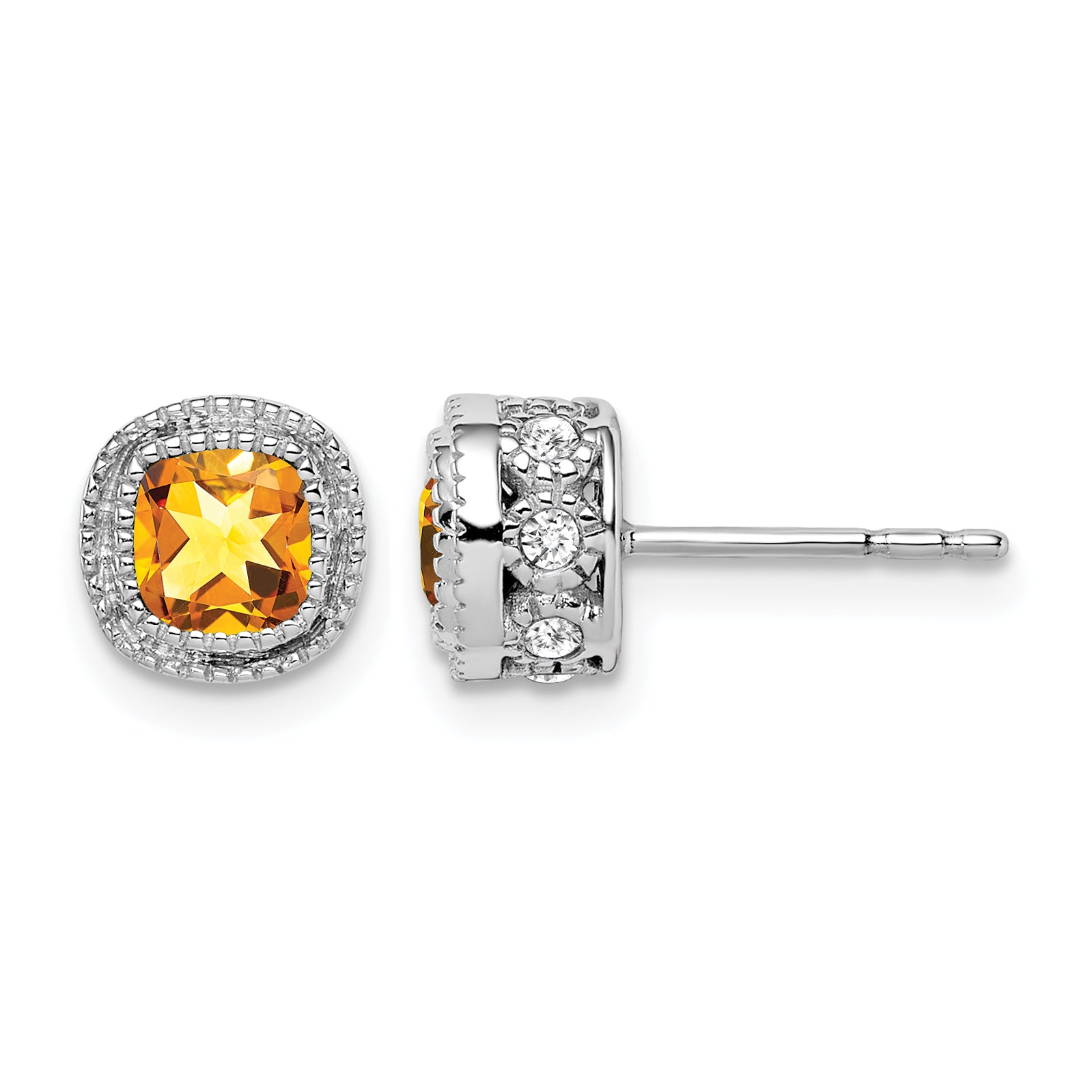 10k White Gold Cushion Citrine and Diamond Earrings Main image