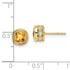 10k Cushion Citrine and Diamond Earrings