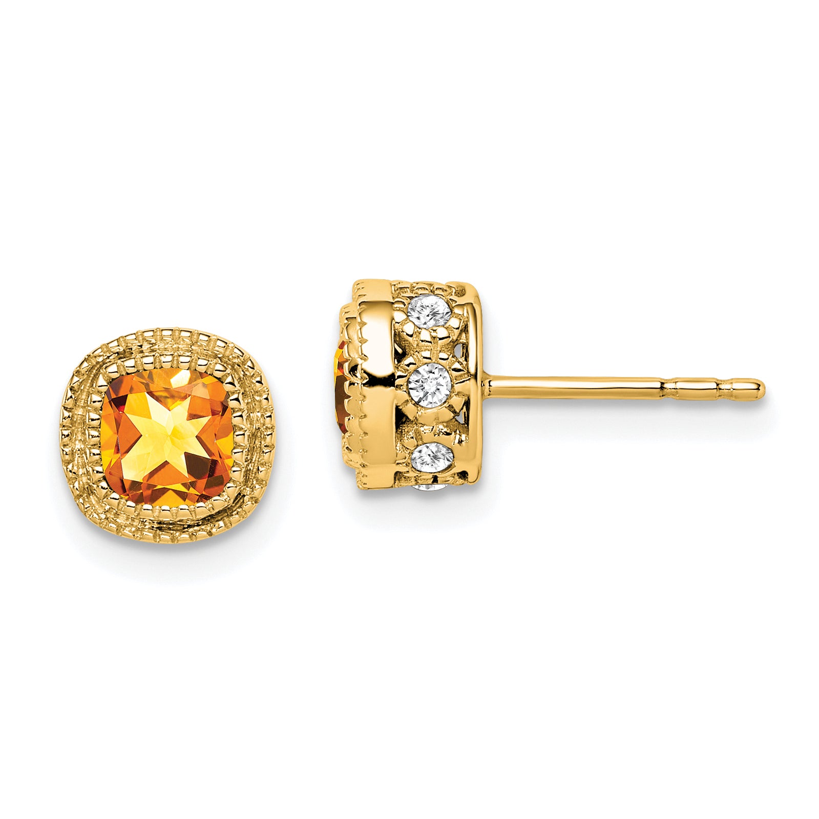 10k Cushion Citrine and Diamond Earrings